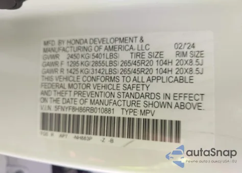 2024 Honda Passport Awd Black from USA, damaged, VIN 5FNYF8H86RB010881